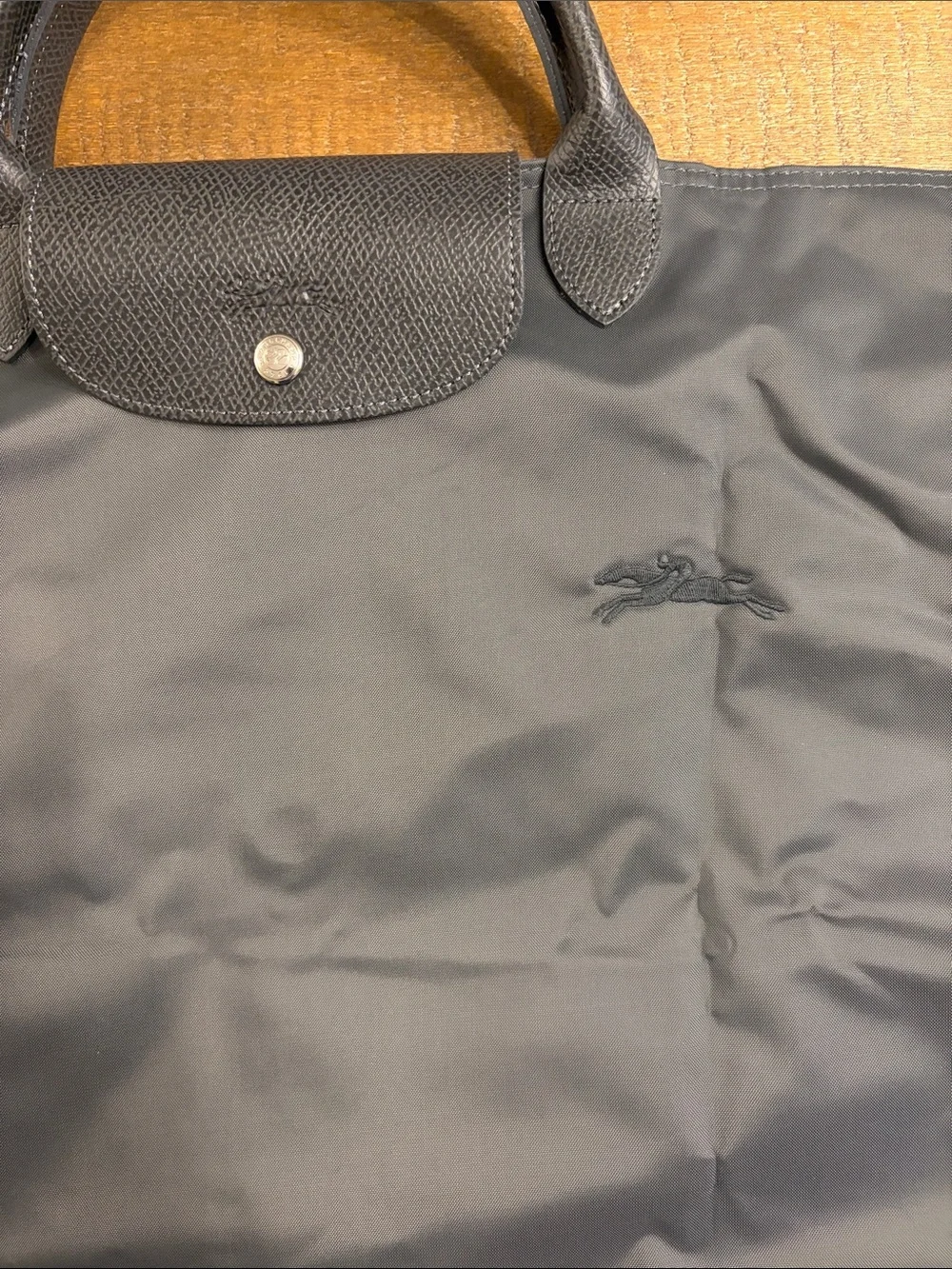 Longchamp Gray Nylon Le Pliage Small Tote with Top Handles